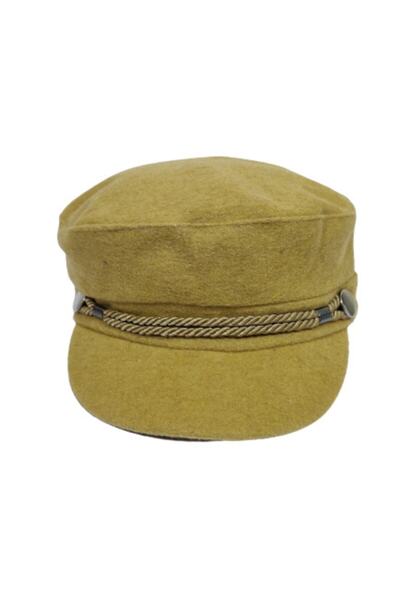 PAKER GİYİM Women's Mustard Color Stamped Sailor Type Rope Detailed Winter Captain Cap Hat