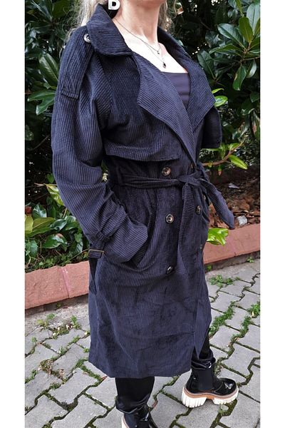 dükkan10butika Trench de damă din velur cu mâneci raglan, negru