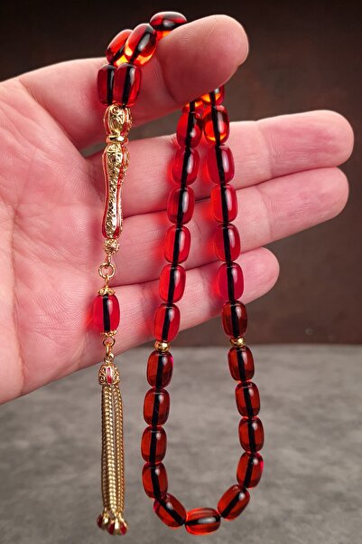 OTTOTESBİH Erkek Hediye 8x12mm Kapsül Kesim Ateş Kehribar Tesbih