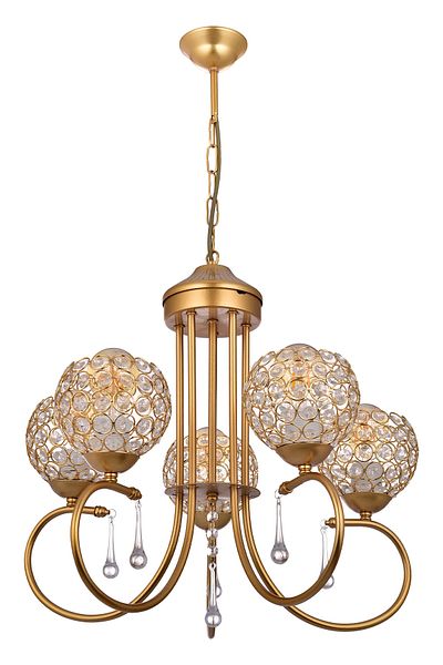 VK HOME AYDINLATMA Mihrimah 5 Li Lux Crystal Stone Chandelier Öpz (Gold)