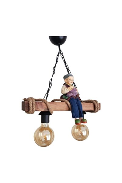 HÜMA Tasarım Dekoratif 2' Li Rustik Nigrum Halatlı Ahşap Avize (BİBLO DAHİL DEGİLDİR)