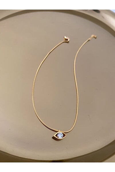 ŞekerAksesuar Italyan Zincir Zirkon Taş Detay Göz Kolye ( 36 Cm )