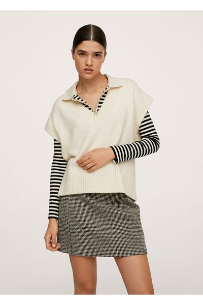 MANGO Woman Women's Ekrü V-Neck Knitted Sweater