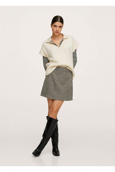 MANGO Woman Women's Ekrü V-Neck Knitted Sweater