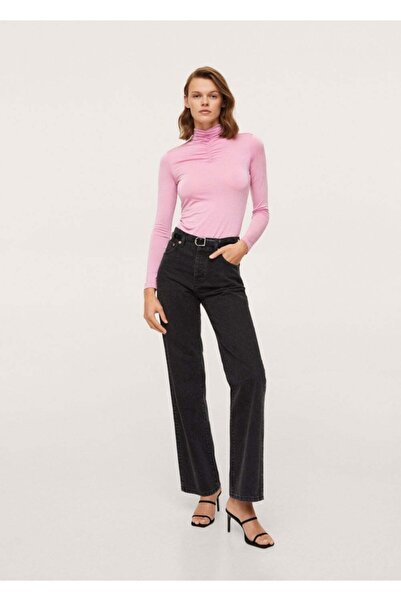 MANGO Woman Γυναικείο μακρυμάνικο μπλουζάκι με ροζ βολάν