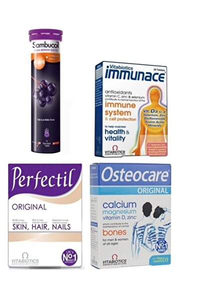 Sambucus Sambucol 15 Effervescent Tablets + Immune System 30 Tablets + Perfectil 30 Tablets + Osteocare 30 Tablets.