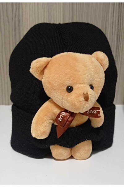 rüya butik Beretă neagră - cu ursuleț de pluș