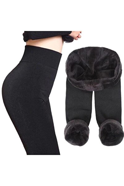 Momslab Kadın  Kışlık Termal Içlik Peluş Tayt Siyah