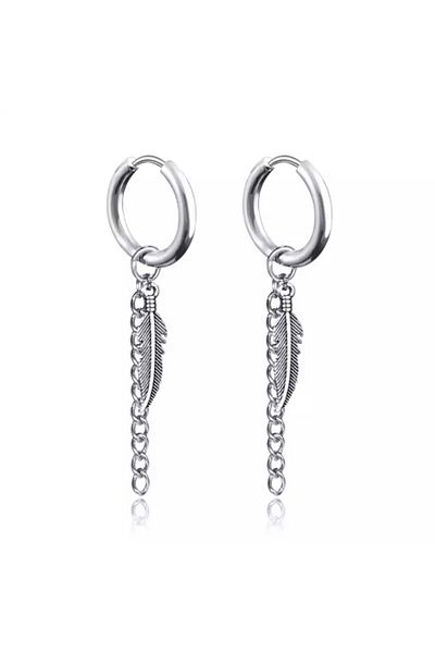 Köstebek Gothic Punk Chain Feather Pendulum Earrings Double