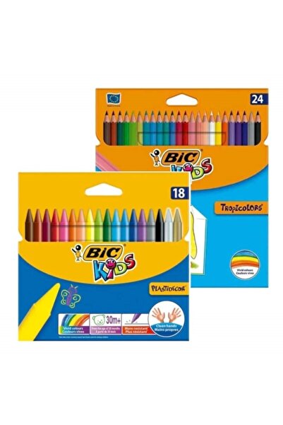 Bic Kids Tropicolors Kuru Boya Kalemi 24'lü + Kids Plastidecor Silinebilir