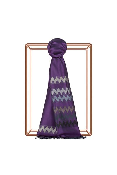 ipekevi Purple Violet Zig Zag Patterned Silk Shawl