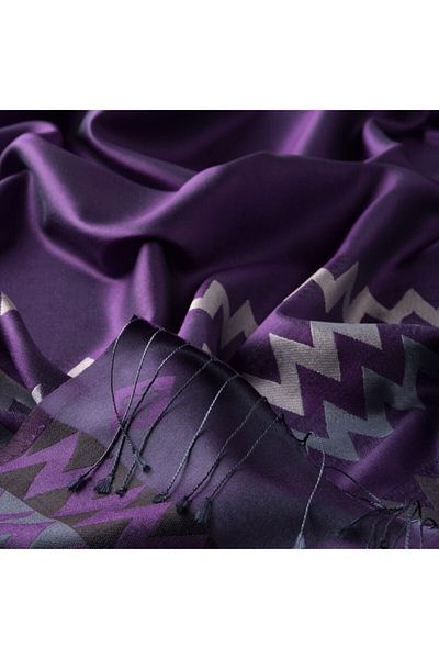 ipekevi Purple Violet Zig Zag Patterned Silk Shawl
