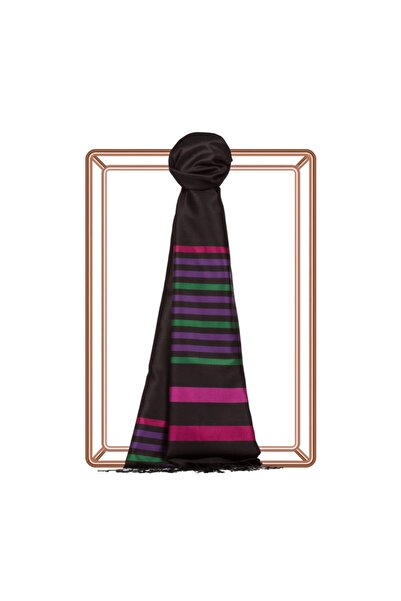 ipekevi Şal de mătase cu dungi Meridian subţire, negru, violet