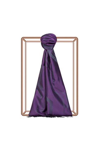 ipekevi Purple Violet Ethnic Zigzag Patterned Silk Shawl