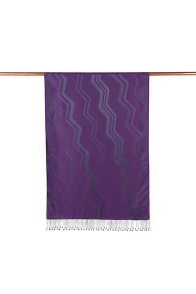 ipekevi Purple Violet Ethnic Zigzag Patterned Silk Shawl