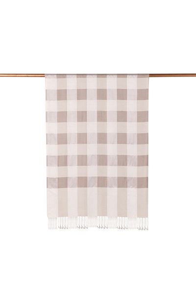 ipekevi White Stone Scottish Patterned Silk Shawl