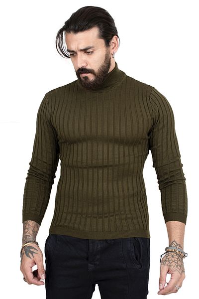 DeepSEA Ανδρικό Πλεκτό Πουλόβερ Χακί Half Fisherman 2100017