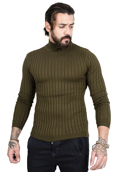DeepSEA Ανδρικό Πλεκτό Πουλόβερ Χακί Half Fisherman 2100017