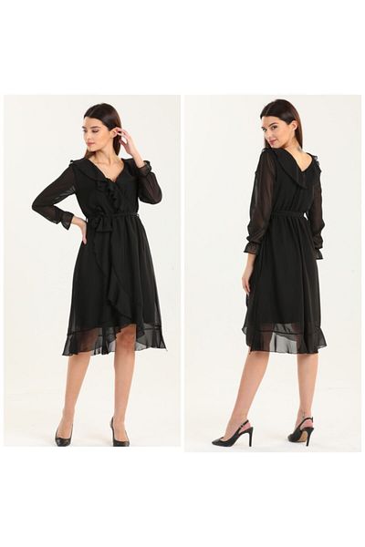 CİXAPLE Rochie din șifon dreptă cu volane de lungime midi