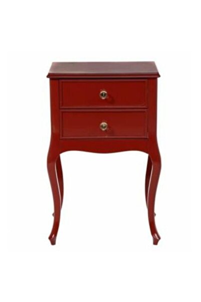 ROYS AHŞAP Ahşap Çift Çekmeceli Lükens Kırmızı Lake Komodin Telefonluk