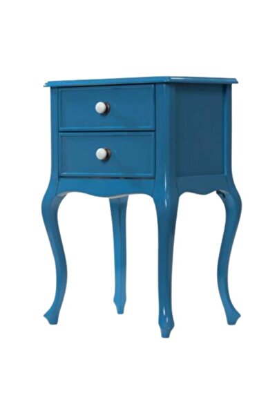ROYS AHŞAP Ahşap Çift Çekmeceli Lükens Mavi Lake Komodin Telefonluk