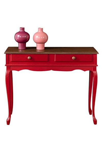 ROYS AHŞAP Ahşap 100 Cm Kırmızı Üstü Ceviz Çift Çekmeceli Dresuar