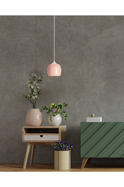 Vogue Eva Aydınlatma Modern Cam Sarkıt Küçük Boy Pudra Renk Tekli Avize 14x14x11 Cm