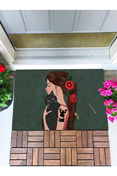 Buket Home Dost Kedi Kapı Önü Paspası Dekoratif Kapı Paspası Dış Mekan Paspas Ev Içi Paspası