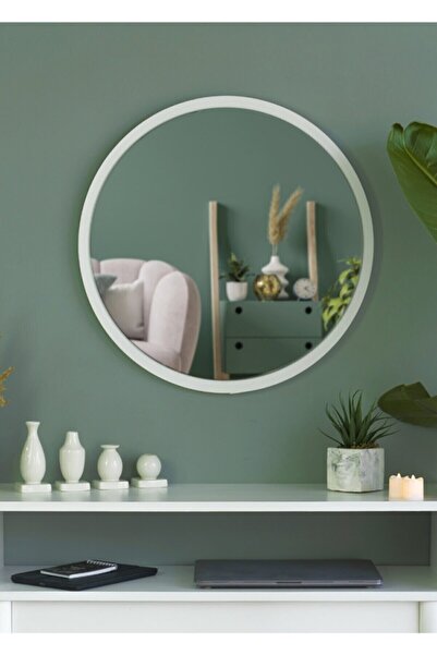 nysamo Tarz Design 58 Cm Beyaz Dekoratif Yuvarlak Antre Hol Koridor Duvar Salon Mutfak Banyo Wc Ofis Aynası