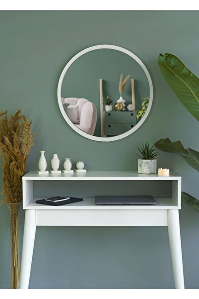 nysamo Tarz Design 58 Cm Beyaz Dekoratif Yuvarlak Antre Hol Koridor Duvar Salon Mutfak Banyo Wc Ofis Aynası