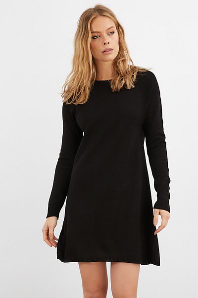 Cool & Sexy Rochie neagră de tricotaje cu două fante pentru femei YV77