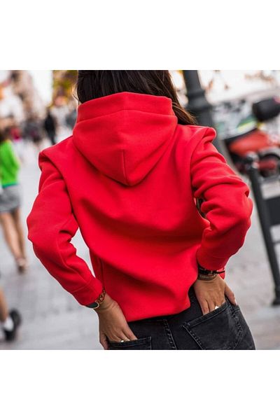 rengamoda Hanorac pentru femei cu imprimeu Red Chance - Hanorac cu 3 fire (ROȘU)