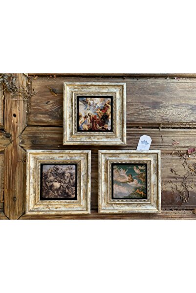 Oscar Stone Decor Çerçeveli Taş Tablo 20x20 Cm 3 Lü Set Rönesans Tabloları Seti
