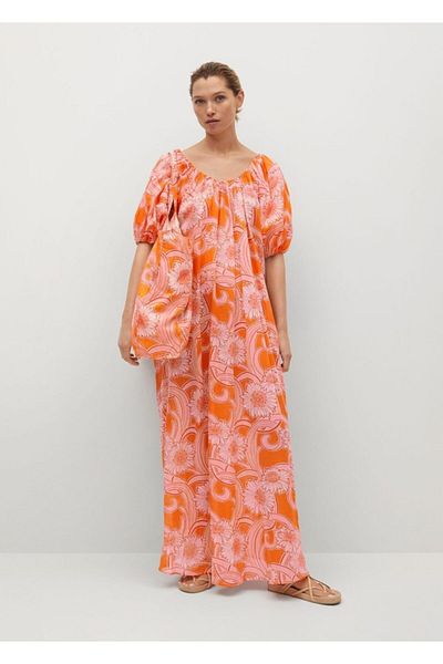 MANGO Woman Rochie de damă din bumbac cu model portocaliu
