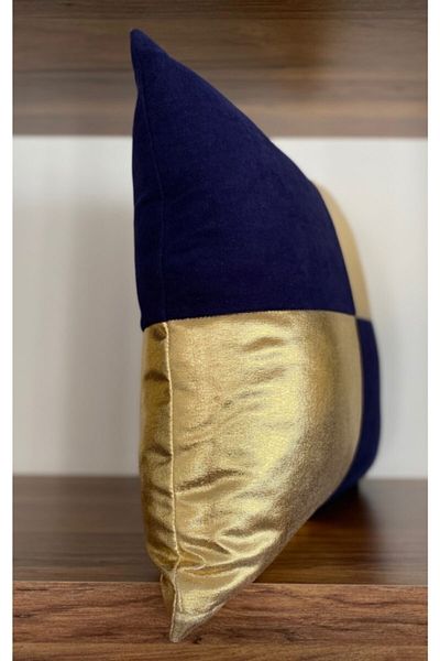 KIRLENTİM Navy Blue Checkerboard Gold Leaf Tape Throw Pillow Cover