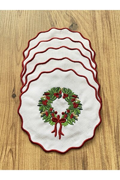 ŞÜKRANHOME Yılbaşı Temalı Nakışlı Bardak Altlığı 4 Adet