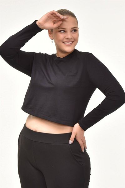 Seamoda Tricou crop de bază cu mânecă lungă-negru