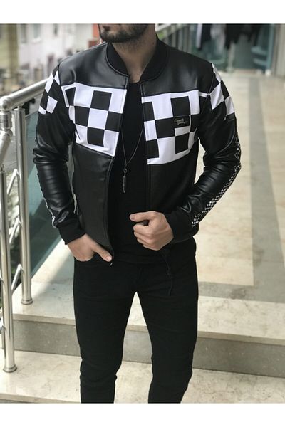 rvs moda Rvs Checkered Coat Black White