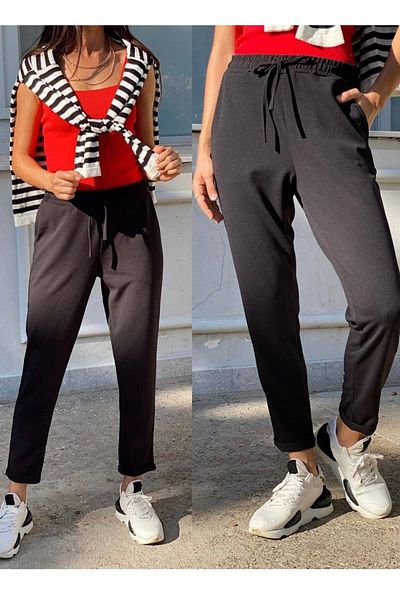 FEMELLE Women's Black Lycra Woven Crepe Trousers