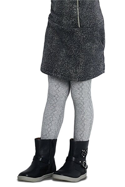 Penti Kız Çocuk Gri Triko Karina Kendinden Desenli Kalın Külotlu Çorap 2'li