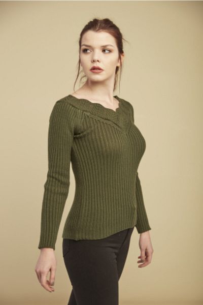 citycenterfashion Women's Plus Size Khaki Sweater Collar Guipure Cty-cnd-11903b