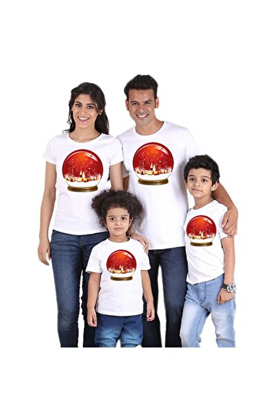 HediyeMania Set de tricou tricouri albe din bumbac pentru familie de Anul Nou, mărime de familie de lux