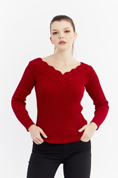 citycenterfashion Women's Plus Size Red Sweater Collar Guipure Cty-cnd-11903b