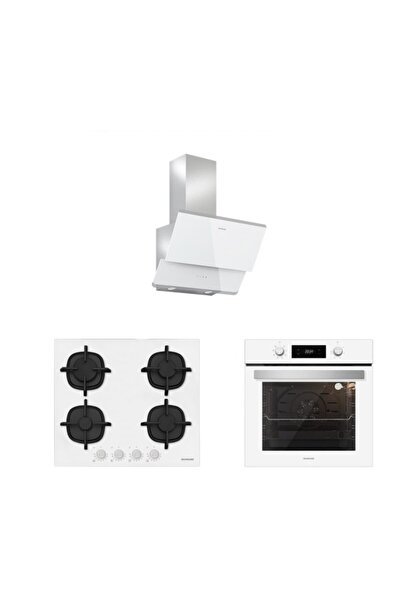 Silverline Beyaz Cam Ankastre Set (3490 Oslo 60 Beyaz+cs5427w01+bo6504w01)
