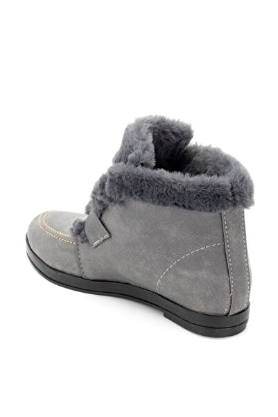 MixBrand Kadın Gri Kürk Astarlı Düz Tabanlı 2 Cm Termo Tabanlı Bot
