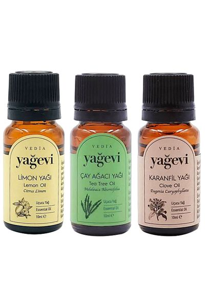 Yağevi Medium Size 100% Pure Lemon Oil - Tea Tree and Clove Oil 10ml Essential Oil Set of 3