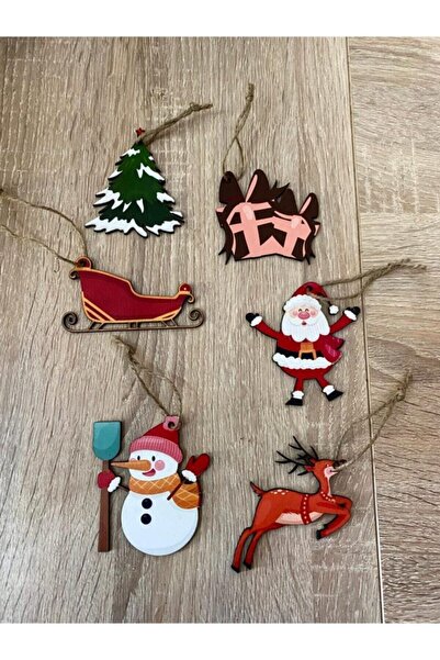 Deephediyem 6 Adet Ahşap Yılbaşı Ağacı Süsü