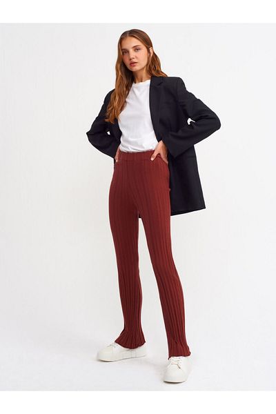 Dilvin 70153 Flared Leg Knitwear Trousers Dark Brown