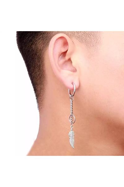 Köstebek Gothic Punk Ring Chain Pendulum Feather Earrings Single
