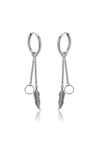 Köstebek Gothic Punk Hoop Chain Feather Pendulum Earrings
